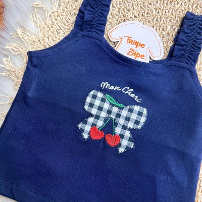 Conj. Regata Mon Cheri e Short Xadrez - Marinho